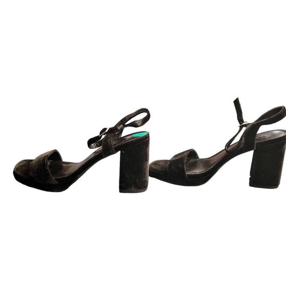 Mari A. Black Velvet Strappy Block Heel Emmye Shoes - Picture 4 of 9